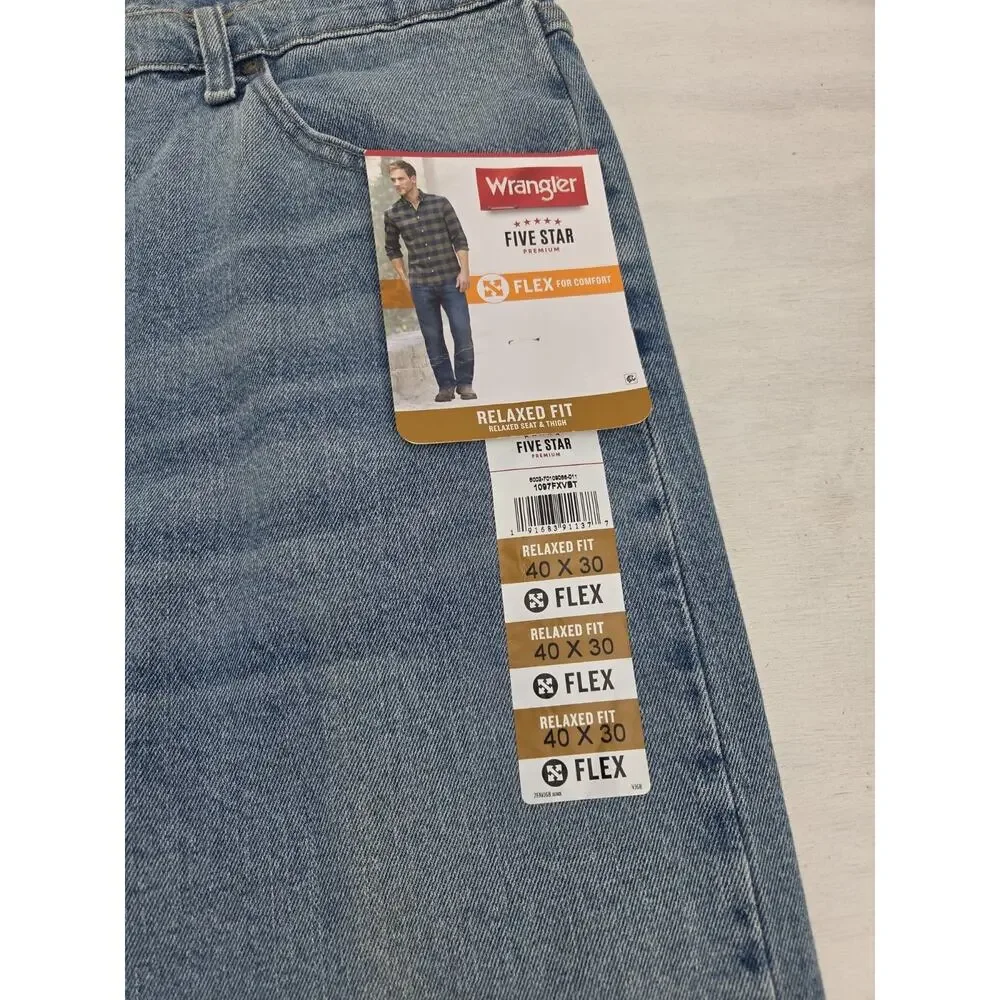 Wrangler Jeans Men 40x30 Blue Flex For Comfort Relaxed Fit Stretch Whiskers